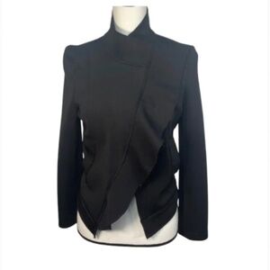 Scapa Black Blazer scuba edgy asymmetrical ruffle moto cropped